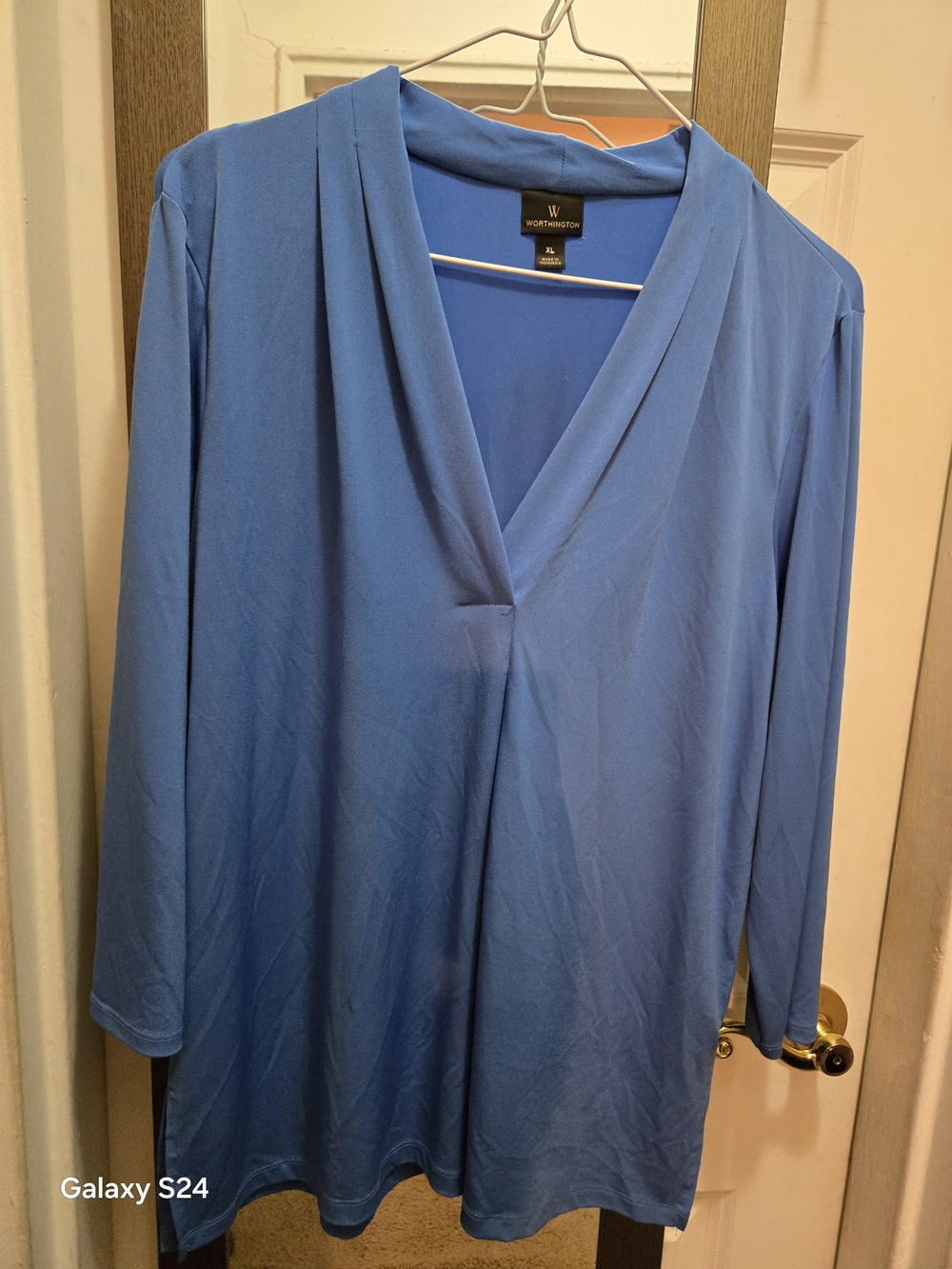 Worthington Blue V-Neck Long Sleeve Women's Top